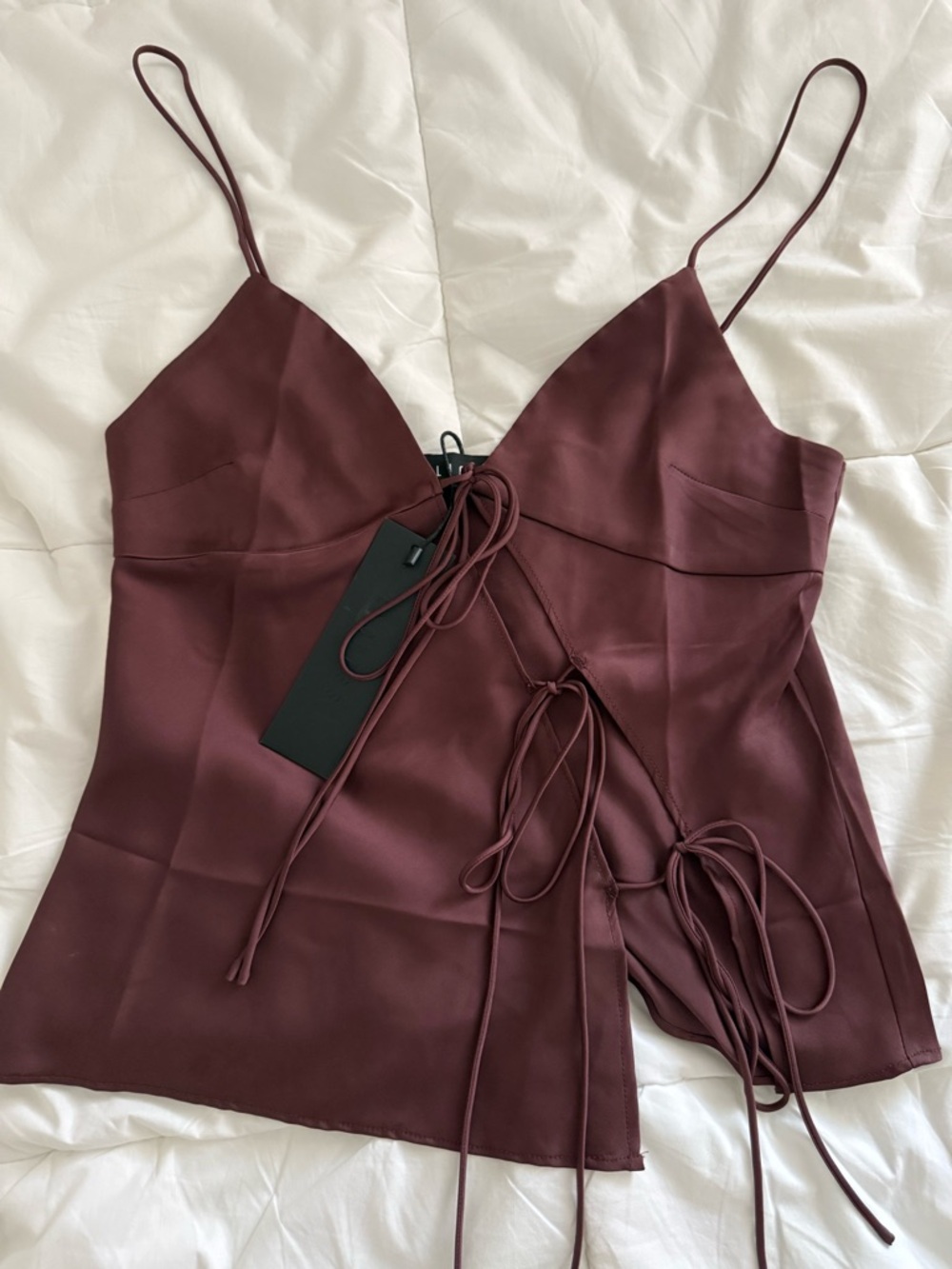 Lioness Satin Spaghetti-Strap Cami in Wine